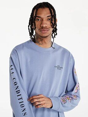 ACG NIKE Long-Sleeve Flower T-Shirt Graphic Print in Ashen Slate Blue Men's L